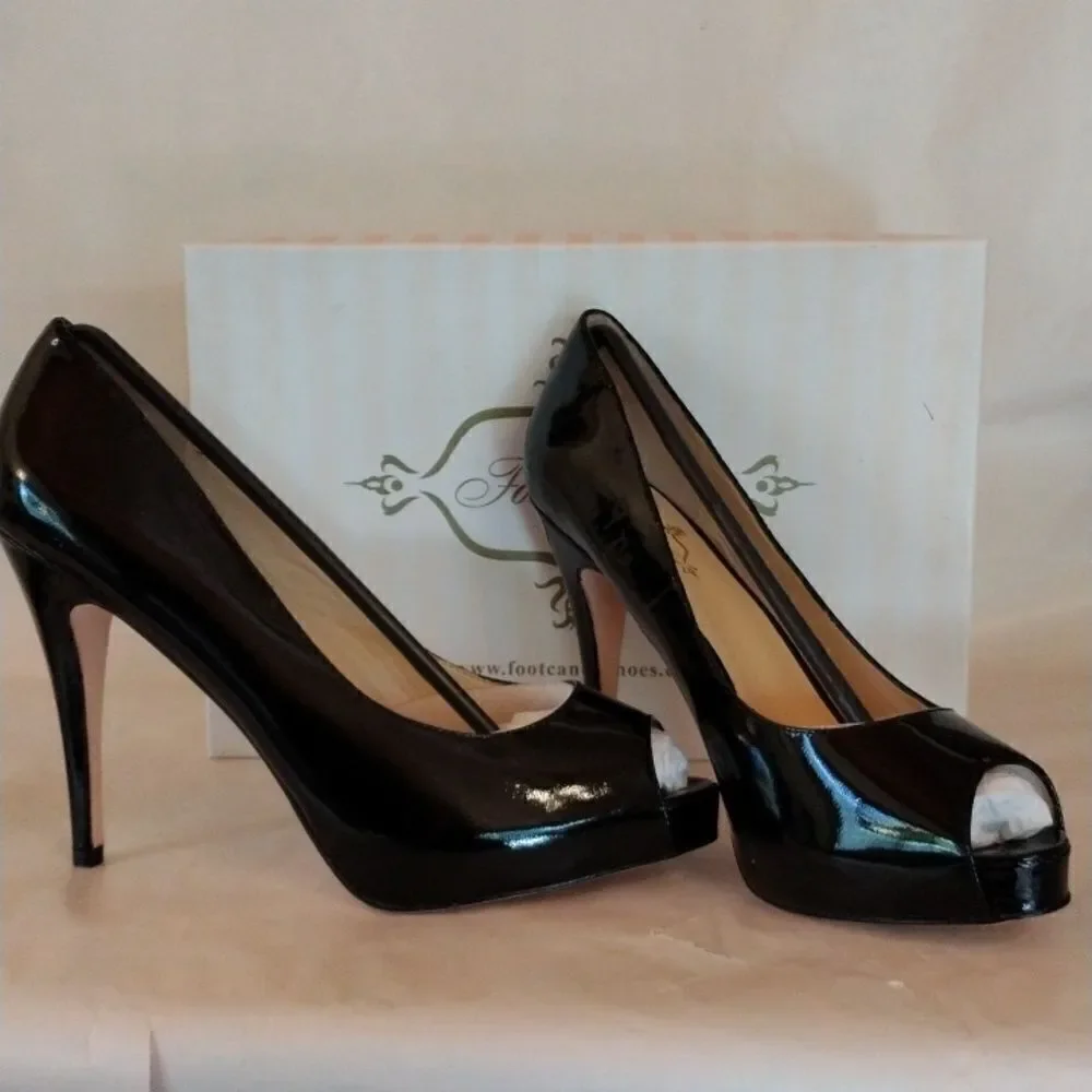 Footcandy Black Patent Peep Toe Heels